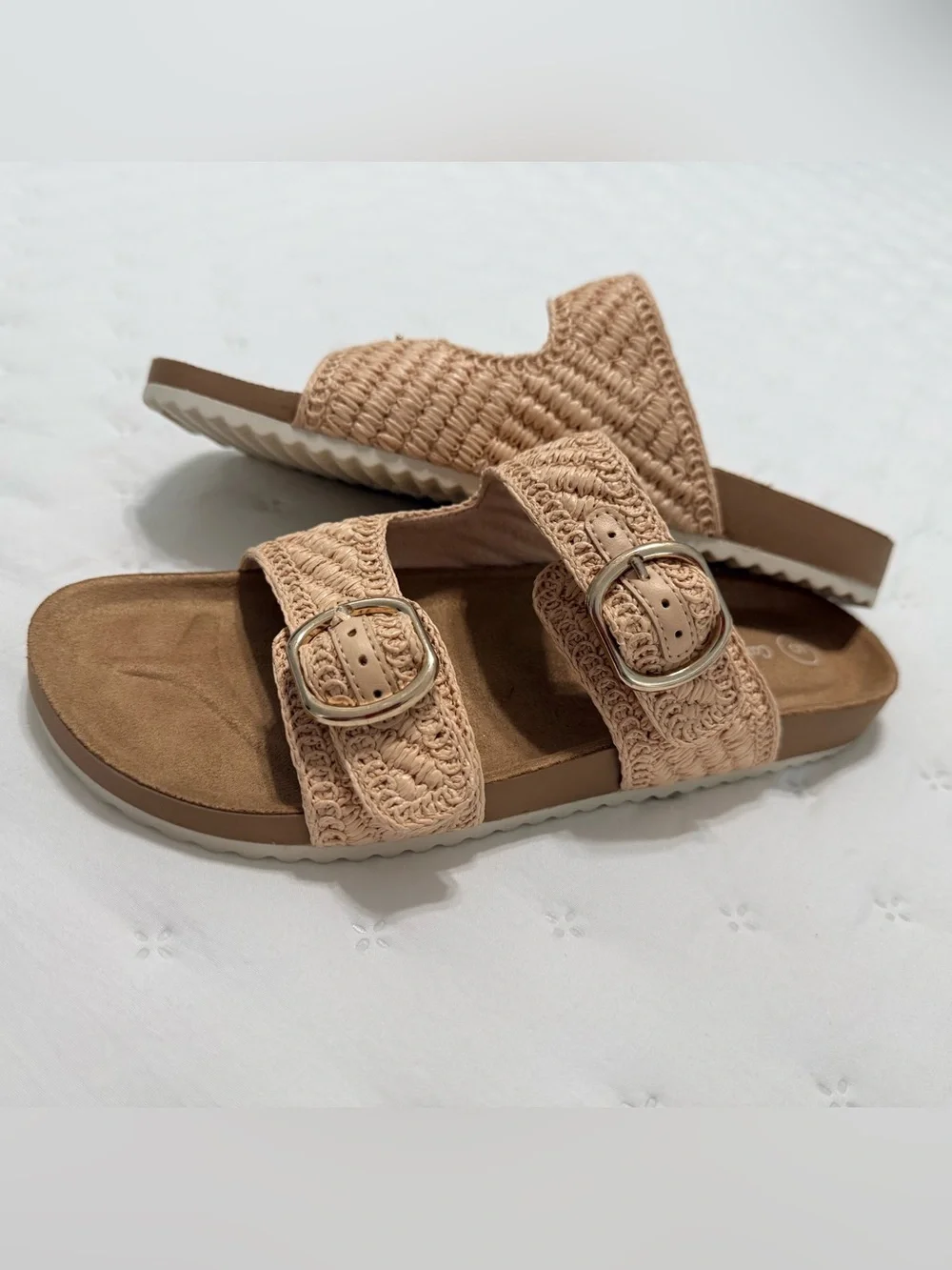 NWT- Girls Double-Buckle Sandals - Silver Glitter and Tan (2 pair)